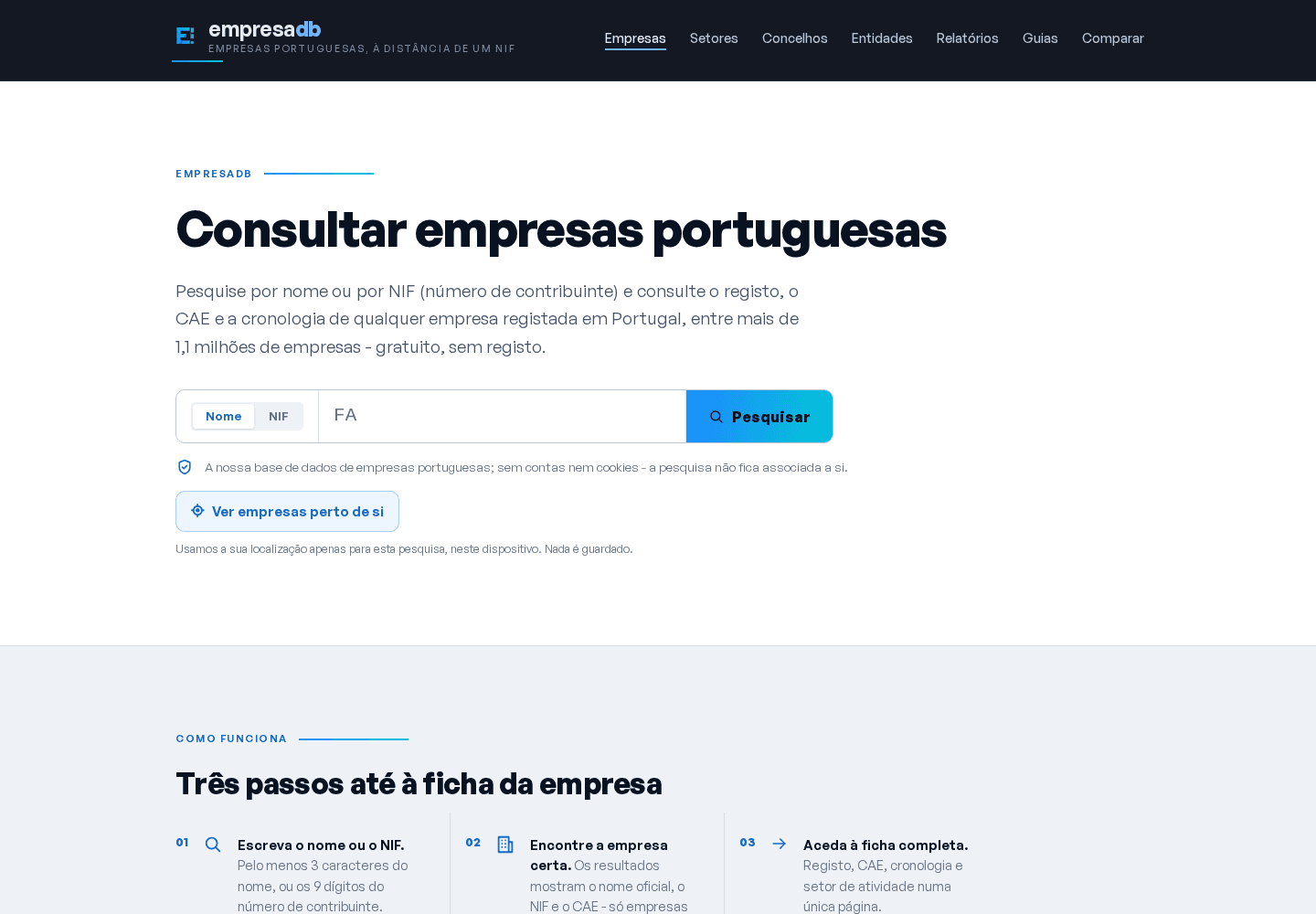EmpresaDB homepage with company name or tax ID search